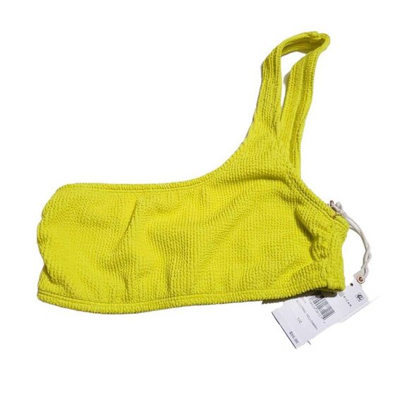 Good American Crinkle One Shoulder Bikini Swim Top Always Fits Yellow Size 1/2 - Picture 2 of 8